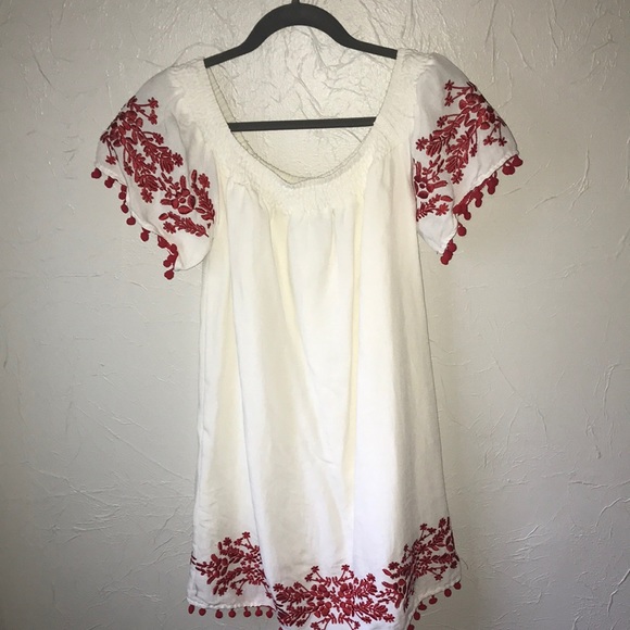 🧡 3/$25 Off The Shoulder Pom Pom Embroidery Dress - Picture 2 of 5